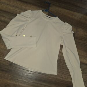 Elegant Cream Women's Top with Gold Button Accents
